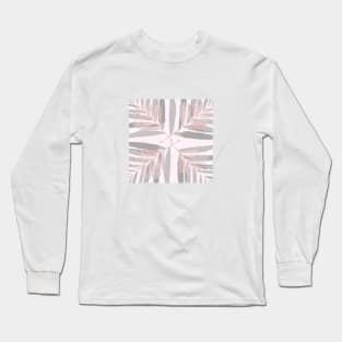 Geometric palm leaves silver pink on pale pink, leaves, tropical , fall,  TeePublic Long Sleeve T-Shirt